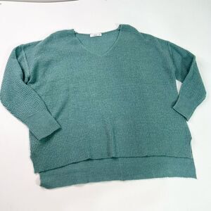 Talulah Sweater Womens M/L Teal Green Waffle Knit V-neck Woolblend Shirttail Hem